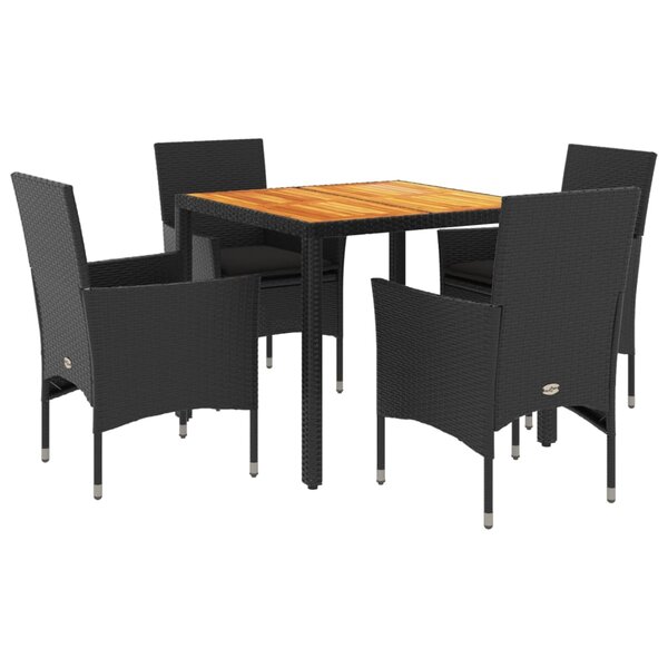 vidaXL Ensemble à manger de jardin et coussins 5 Pièces noir rotin acacia