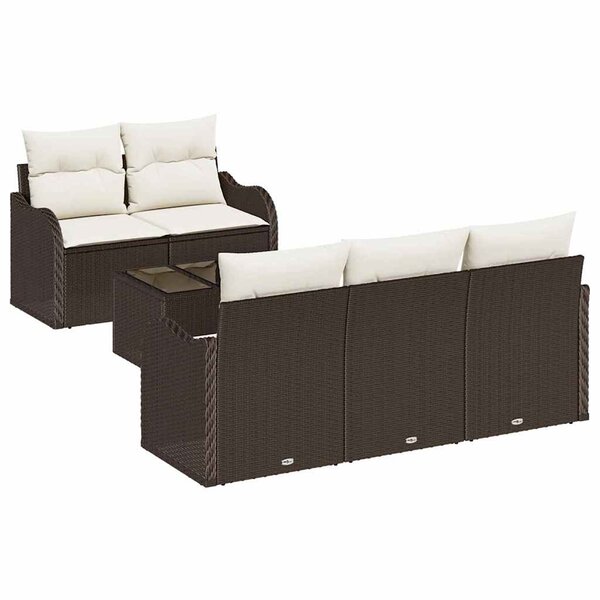 vidaXL Ensemble de canapé de jardin avec coussin 6 Pièces Marron  Crème