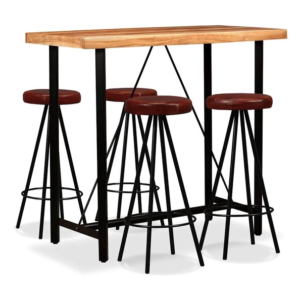 vidaXL Ensemble de bar 5 Pièces Bois d'acacia massif et cuir véritable