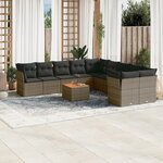 vidaXL Salon de jardin 11 Pièces avec coussins gris résine tressée