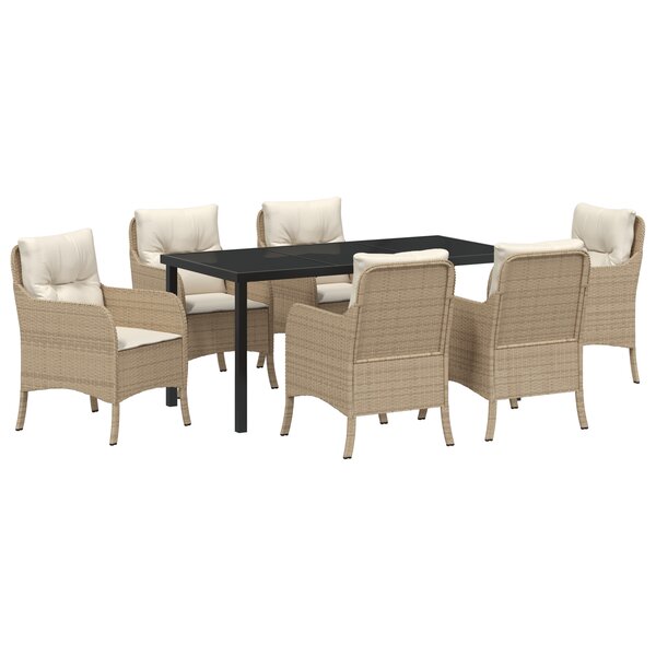 vidaXL Ensemble de Salle à Manger de Jardin 7 pièces avec Coussins Beige Poly Rattan
