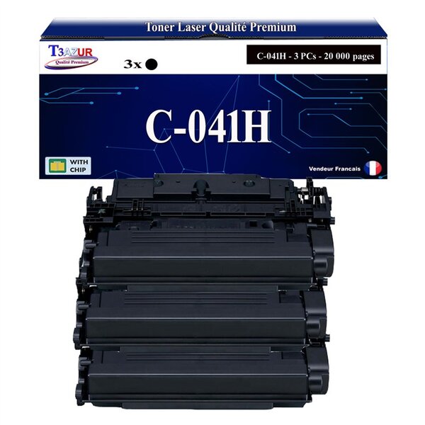 T3AZUR - 3x Toners compatibles avec Canon 041H (0453C002) pour Canon LBP-312x  MF-522X  MF-525X Noir - 20 000p
