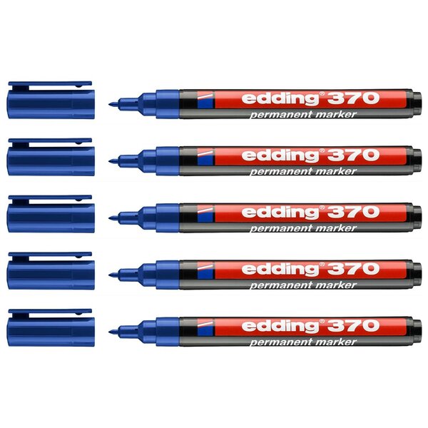 Marqueur Permanent 370 Pointe Fine Bleu 1 mm x 5 EDDING
