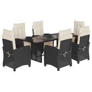 vidaXL Ensemble à manger de jardin coussins 7Pièces Noir Résine tressée