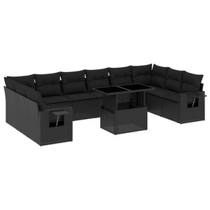 vidaXL Salon de jardin 11 Pièces avec coussins noir résine tressée