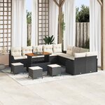 vidaXL Ensemble de canapé de jardin avec coussin 14 Pièces Noir et Crème