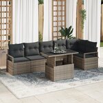 Set de canapé de jardin 7 pièces avec coussins gris poly rotin