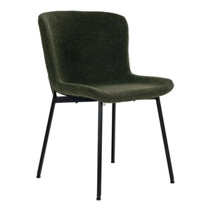 2 chaises de salle à manger vert foncé en polyester bouclé avec pieds noirs