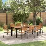 Ensemble repas 9 pièces vidaXL en poly rotin gris avec bois d'acacia