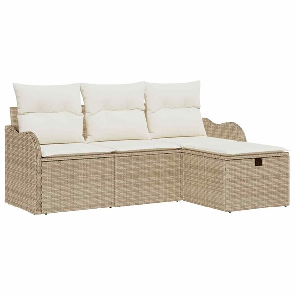 vidaXL Ensemble de canapé de jardin 4 Pièces Beige Poly rotin