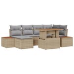 Ensemble de canapé de jardin 7 pièces avec coussins Beige Poly Rattan