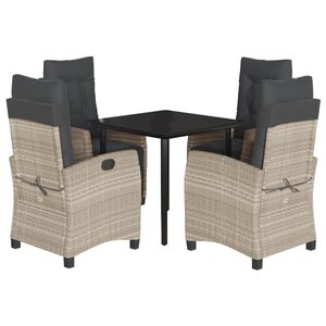 vidaXL Ensemble à manger de jardin et coussins 5 Pièces gris clair rotin