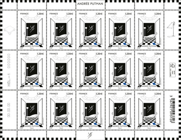 Feuille de 15 timbres - Andrée Putman (1925-2013) - Lettre Verte