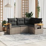 vidaXL Salon de jardin 4 Pièces avec coussins gris résine tressée