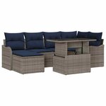 vidaXL Ensemble de canapé de jardin avec coussin 7 Pièces Gris Poly rotin