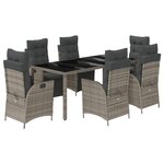 vidaXL Ensemble à manger de jardin et coussins 7 Pièces gris rotin
