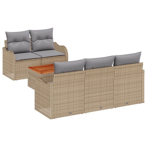vidaXL Ensemble de 6 Canapés de Jardin avec Coussins Beige Poly Rattan Acacia