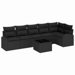 vidaXL Ensemble de canapé de jardin avec coussin 7 Pièces Noir Poly rotin
