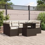 vidaXL Set de canapés de jardin 7 pièces avec coussins marron en poly rattan
