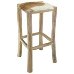 vidaXL Tabouret de bar cuir de chèvre et bois de teck solide