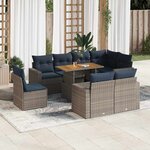 vidaXL Salon de jardin 9 Pièces avec coussins gris résine tressée