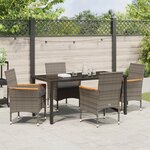 Ensemble de salle à manger de jardin 5 pièces avec coussins en Rattan poly gris