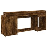 Bureau table poste de travail meuble d'ordinateur informatique étude et lumières LED chêne fumé 200 x 55 x 91cm bois d'ingénierie brun 02_0023788