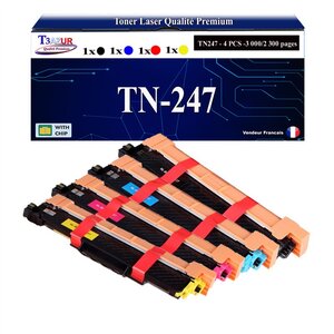 T3AZUR - 4 Toners compatibles avec TN247  pour Brother HL-L3270CDW  HL-L3280CDW Noire - 3 000 pages - T3AZUR