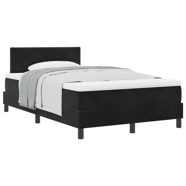 Lit à ressorts avec matelas vidaXL Noir Petit Double Velours