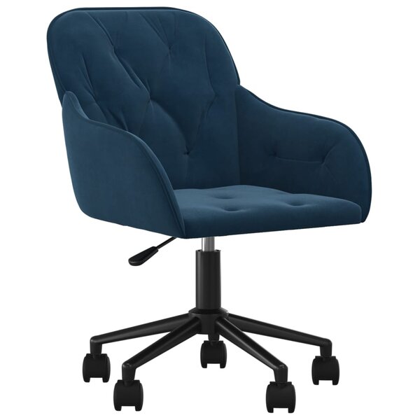 Chaise fauteuil siège pivotante de bureau informatique étude velours bleu 02_0024092
