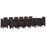 Ensemble de salle à manger de jardin 15 pièces avec coussins marron poly rattan