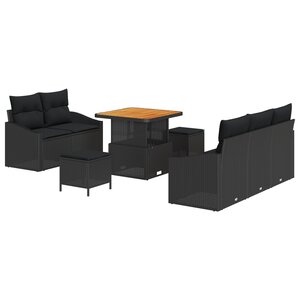 vidaXL Set de Sofa de Jardin 8 Pièces avec Coussins Noir Poly Rattan Acacia