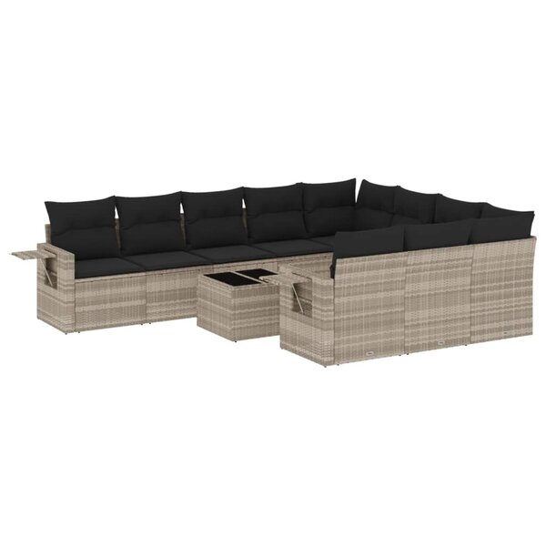 vidaXL Salon de jardin 11 Pièces avec coussins gris clair résine tressée