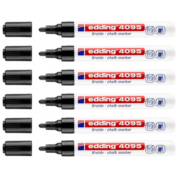 Marqueur Craie Liquide 4095 Noir Pointe Moyenne 2-3 mm x 6 EDDING