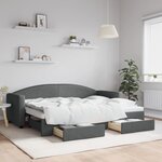 vidaXL Lit de jour avec gigogne et tiroirs gris foncé 80x200 cm tissu