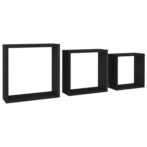 vidaXL Étagères murales sous forme de cube 3 Pièces Noir MDF