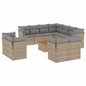 vidaXL Salon de jardin avec coussins 12 Pièces beige résine tressée