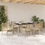 Ensemble de salle à manger de jardin 7 pièces avec coussins beige en poly rotin