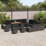 vidaXL Ensemble de canapé de jardin avec coussin 13 Pièces Noir