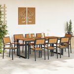 vidaXL Ensemble de Salle à Manger de 9 Pièces en Acier Noir et Bois Massif d'Acacia