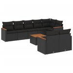 vidaXL Salon de jardin 9 Pièces avec coussins noir résine tressée