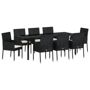 vidaXL Set de salle à manger de jardin 9 pièces avec coussins Noir Poly Rattan