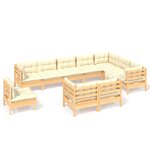vidaXL Salon de jardin 10 Pièces avec coussins crème bois de pin massif