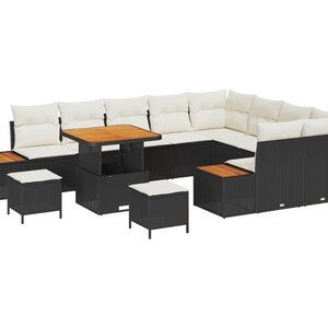 vidaXL Ensemble de canapé de jardin avec coussin 12 Pièces Noir et Crème