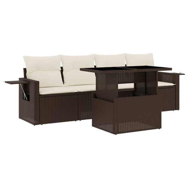 vidaXL Salon de jardin avec coussins 5 Pièces marron résine tressée