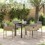 Ensemble de salle à manger de jardin 5 pièces avec coussins beige poly rotin