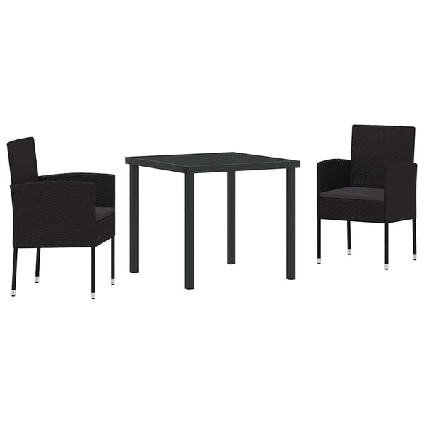 vidaXL Ensemble de salle à manger pour jardin 3 Pièces Noir Poly rotin