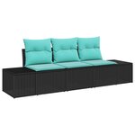 vidaXL Ensemble de canapé de jardin 3 Pièces Noir et turquoise polyrotin