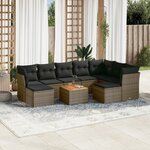 vidaXL Salon de jardin avec coussins 10 Pièces gris résine tressée