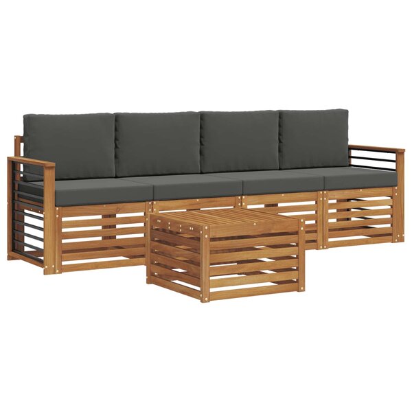 vidaXL Ensemble de canapés d'extérieur 5 Pièces Naturel et Anthracite